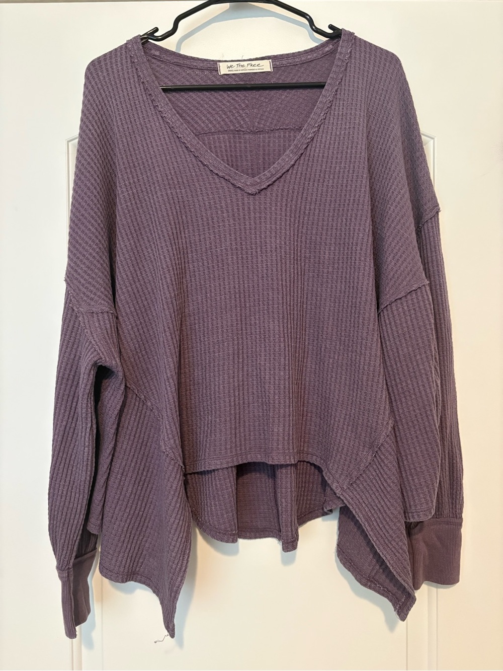 Free People Coraline Thermal Top Potent Purple Waffle Knit Dolman Sze Small EUC